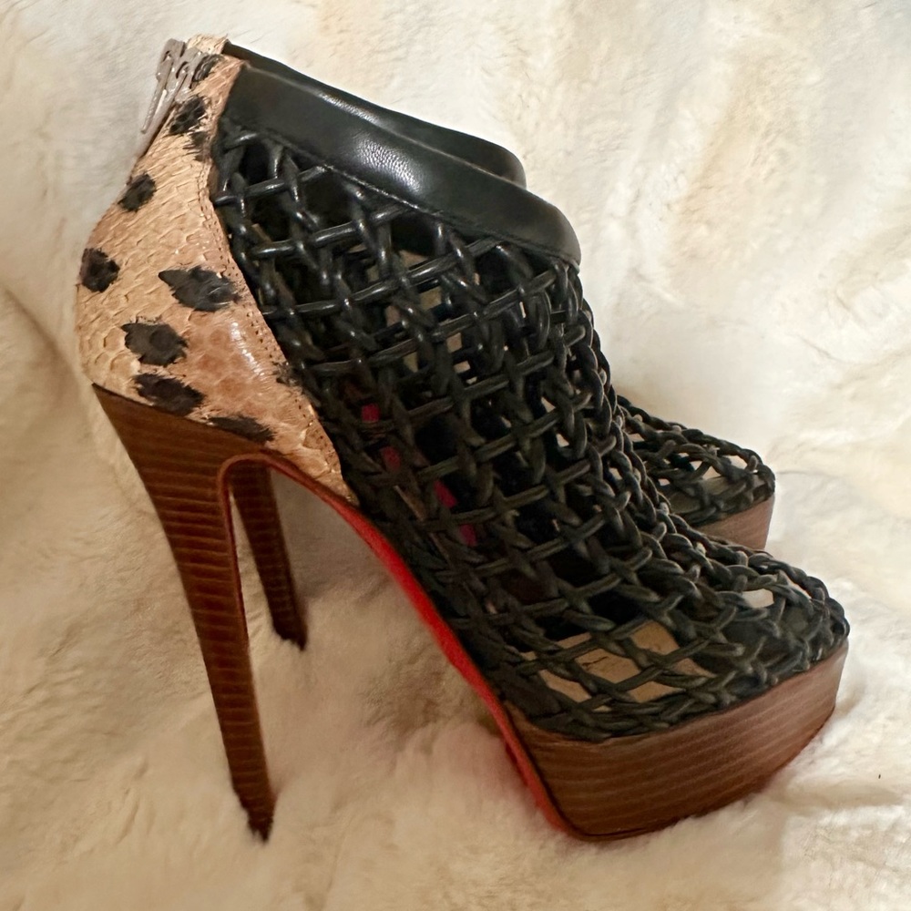 Christian Louboutin Black and Brown Heels with Cage Design